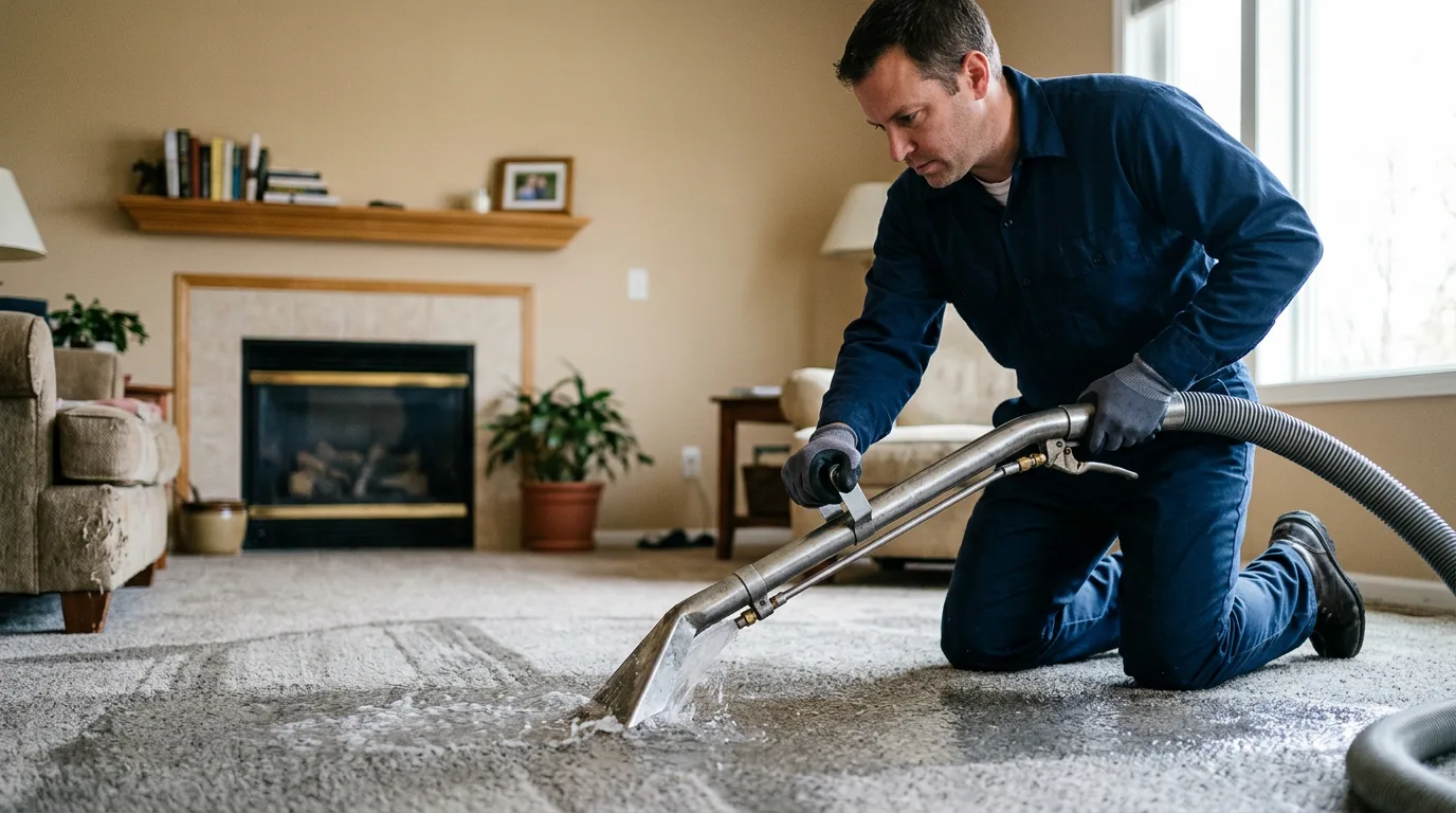 Water damage restoration technician working near Woodson, TX